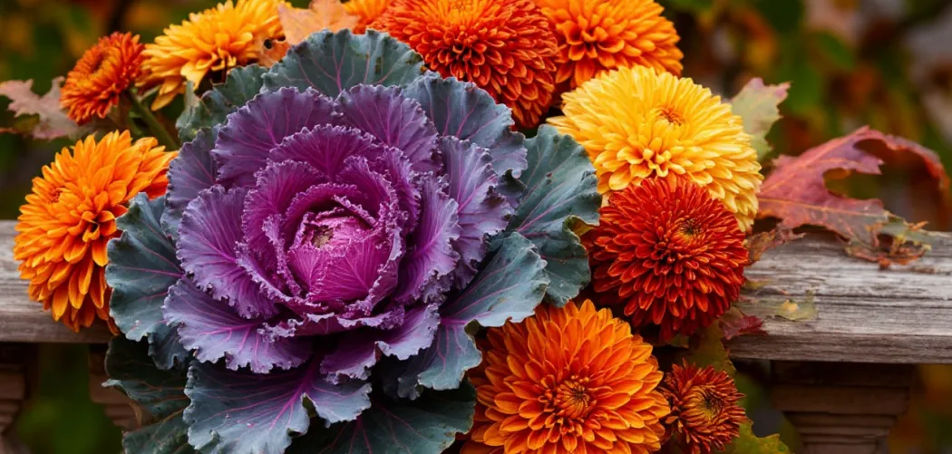 Осеннее украшение балкона: декоративная капуста и хризантемы 🍂🌼